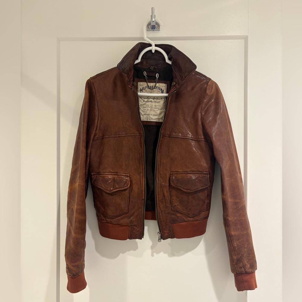Tommy Hilfiger Brown Leather Bomber Jacket